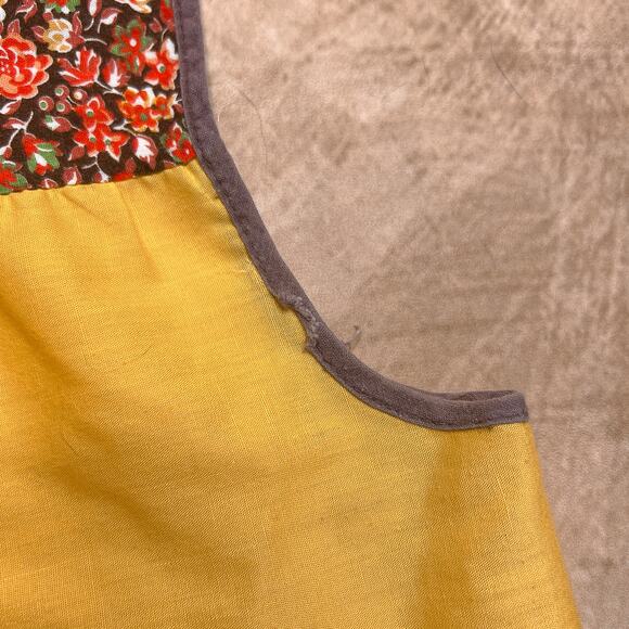 Vintage 60s Handmade Pinafore Apron Top Smock Tunic Floral Yellow Sleeveless - Picture 4 of 8